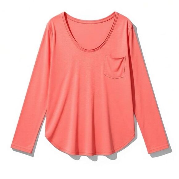 POL Shirt  Coral Chest Pocket Long Sleeve T-Shirt Medium NEW - Picture 5 of 5